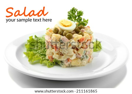 Russian traditional salad Olivier, isolated on white