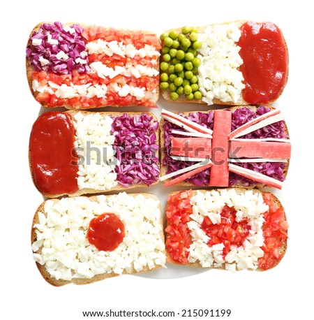 Sandwiches with  different flags isolated on white