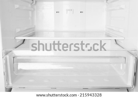 Empty refrigerator shelves closeup