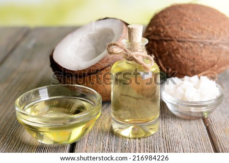 Coconut oil on table close-up