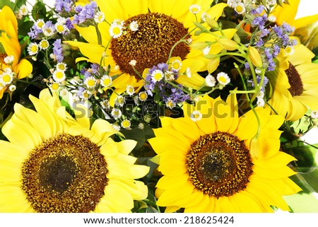 Beautiful bouquet of sunflowers close-up
