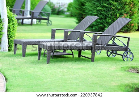 Lounge sunbed in hotel garden