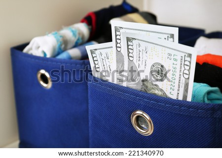 Hidden money in drawer close up