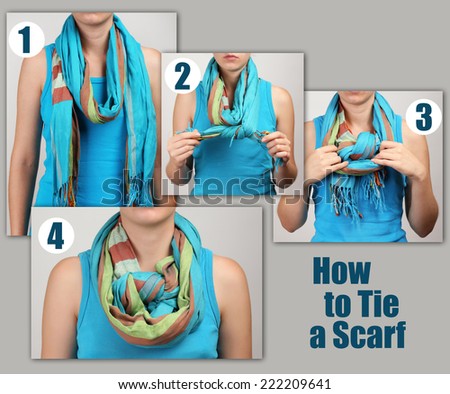 How to tie a scarf? Woman wearing scarf, close up
