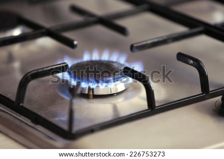 Gas burner with flame on gas cooker