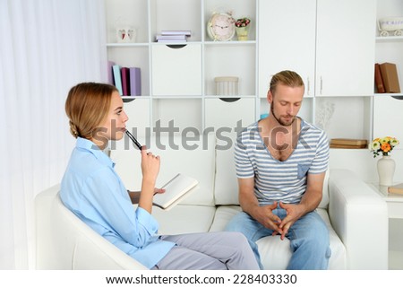 Young man on reception at psychologist