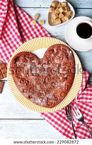 Homemade chocolate pie on table