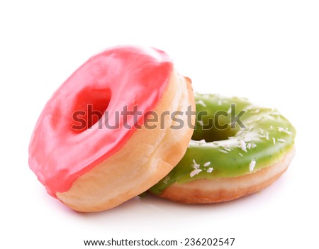 Delicious donuts with glaze isolated on white