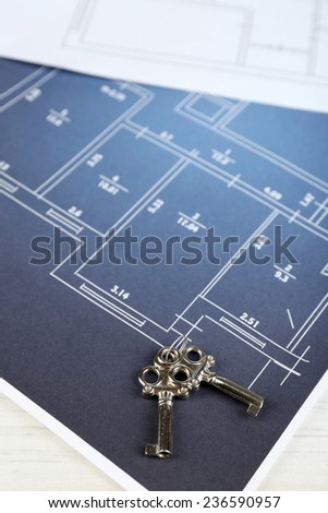 Key on house plan close-up