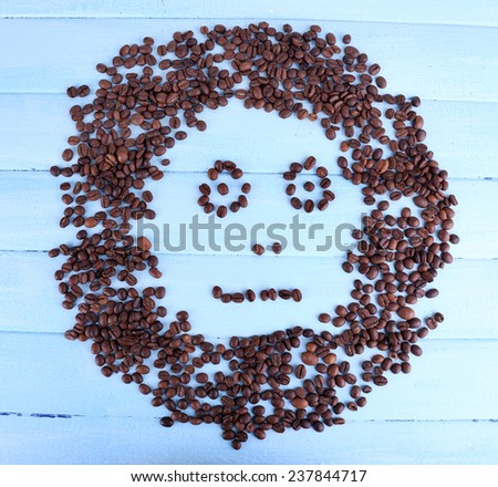 Face of coffee beans on blue wooden background
