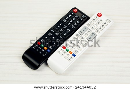 Two remote control devices on table