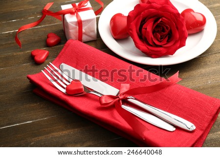 Festive table setting for Valentine Day