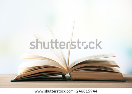 Open book on blurred bright background