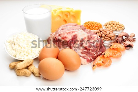Food high in protein isolated on white