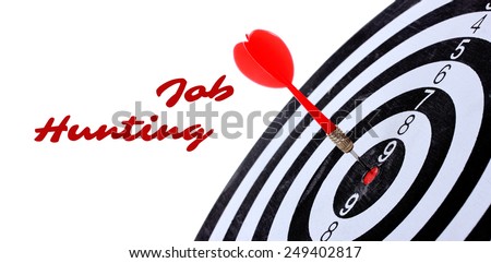 Dart board and Job Hunting text on background isolated on white