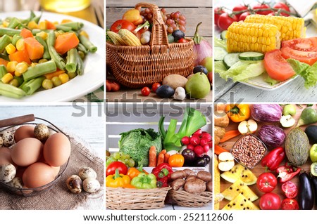 Healthy dishes and products in collage