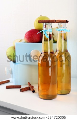 Still life with tasty apple cider and fresh apples