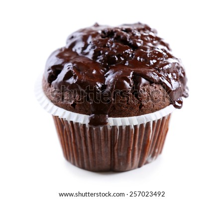 Yummy chocolate cupcake isolated on white