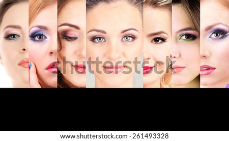Beautiful young women in collage, face-care and skin-care concept