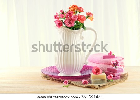 Set for washing face on table on light background
