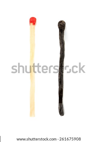 Match and burnt match isolated on white