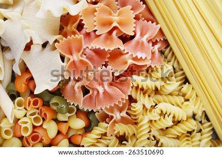 Different types of pasta, macro view