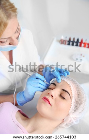 Permanent make-up (tattoo) at beauty salon