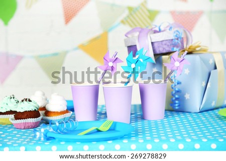 Prepared birthday table for children party