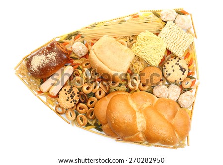 Bread, pasta and bakery products isolated on white