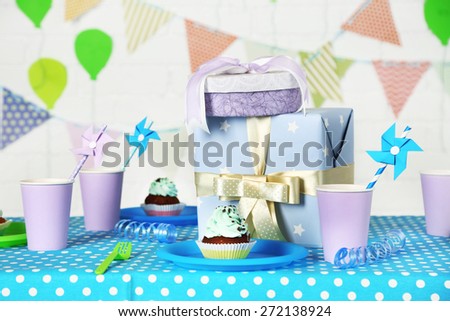 Prepared birthday table for children party