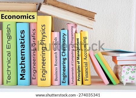 Textbooks on shelf close-up