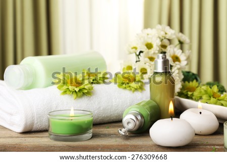 Beautiful spa composition on fabric background