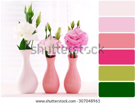 Beautiful flowers in vases and palette of colors
