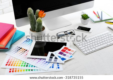 Working place of designer, close-up