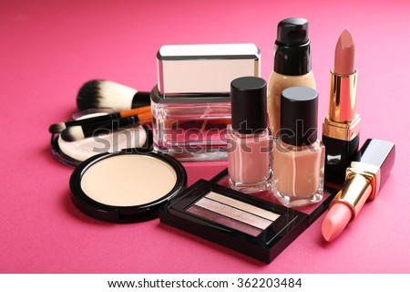 Cosmetics on pink background