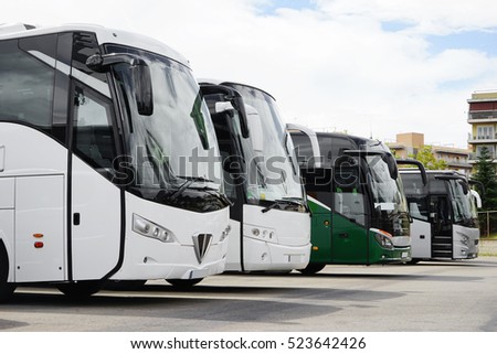 Big tourists buses on parking