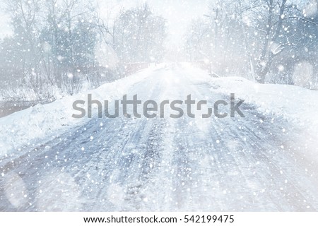 Countryside road during snow storm