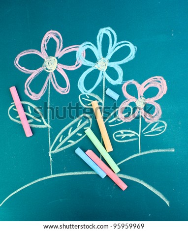 Flowers, child\'s drawing with chalk