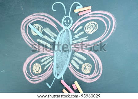 Butterfly, child\'s drawing with chalk