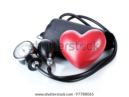 Black tonometer and heart isolated on white Black tonometer and heart isolated on white