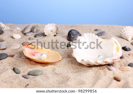 Sea shells with pearl on sand
