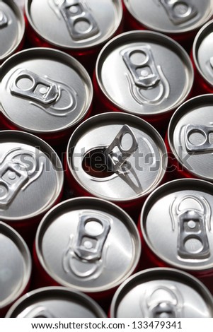 Soda cans. Top view.