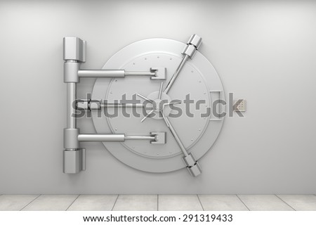 Bank vault door. Closed safe. Safety, isurance and security of savings and investments concept. Protection against robbery and breaking in.