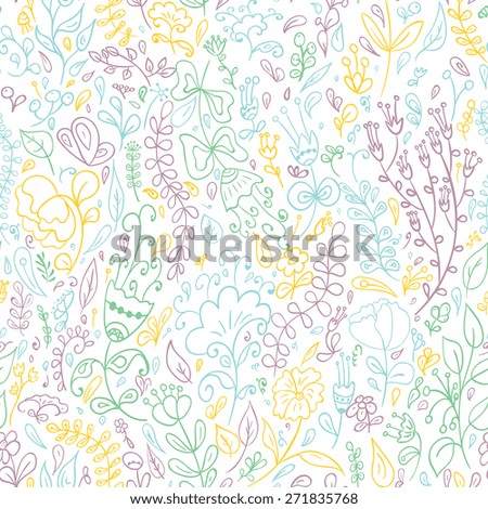 Seamless pattern with hand drawn doodle flowers . Hand drawn design for Thank you card, Greeting card or Invitation.