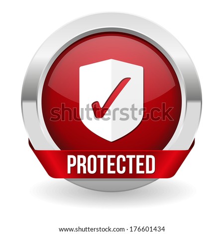 Red round protected button with metallic border Red round protected button with metallic border