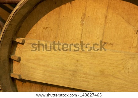 Wine barrel detail in an aging process cellar