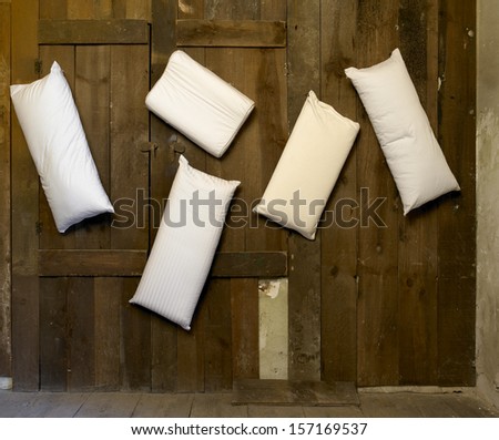 Different pillows models to choice hanging on a wall