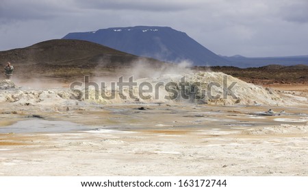 Active volcanic zone with hot ground in Iceland Krafla area