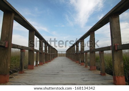 Footbridge walkway to wetland park of Tablas de Daimiel Spain