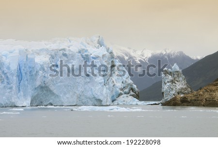 Patagonian landscape with glacier and lake. Horizontal